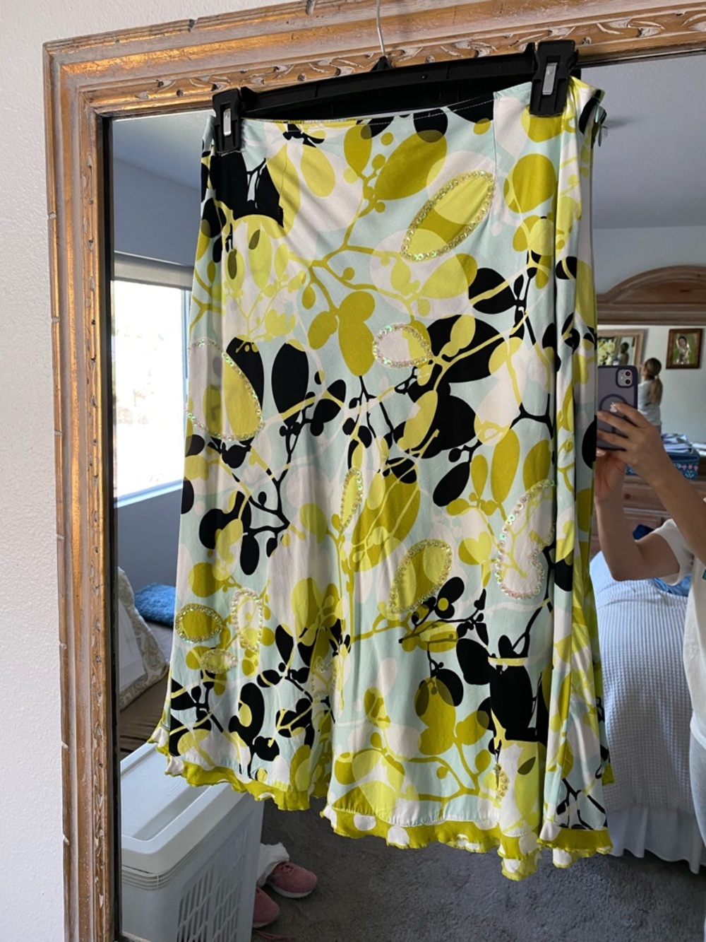 A-Line Floral Print Skirt in Lime & Black L but fits like M
